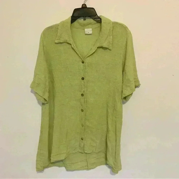 Women’s CMC Button Front Collared Loose Fit Linen Blend Top USA Size Large - Picture 1 of 7